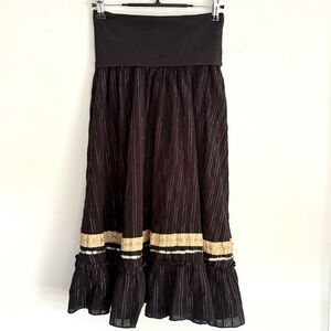 Vintage 90s‎ XOXO Collection Boho Tiered Midi Festival Peasant Skirt Black Small